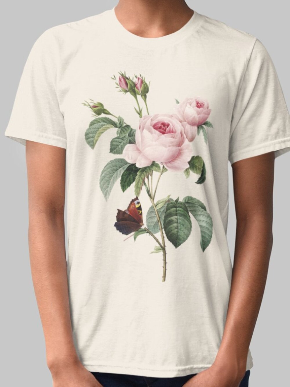 Cabbage Rose Vintage Floral Print Short Sleeve Graphic Tee T-shirt S-XXL